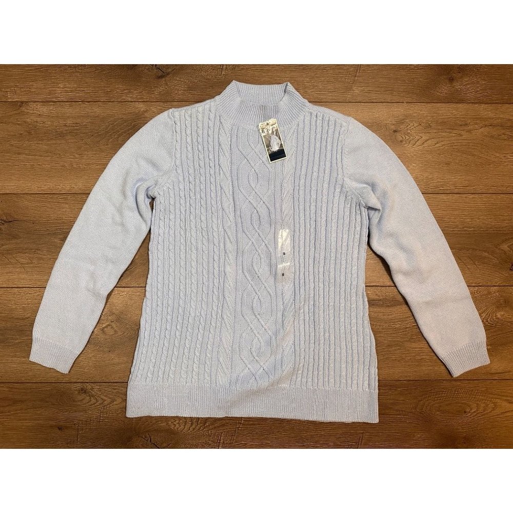 Karen Scott NWT baby blue cable knit mock sweater Small